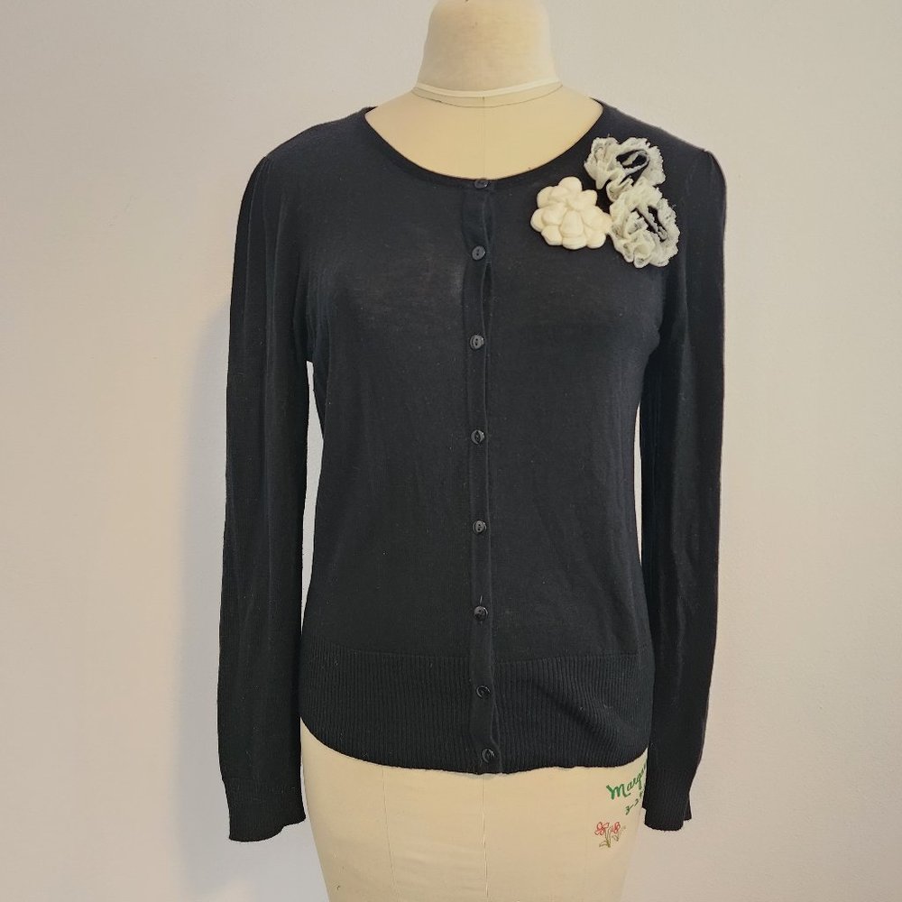 Forever 21 black cardigan with flowers, size L